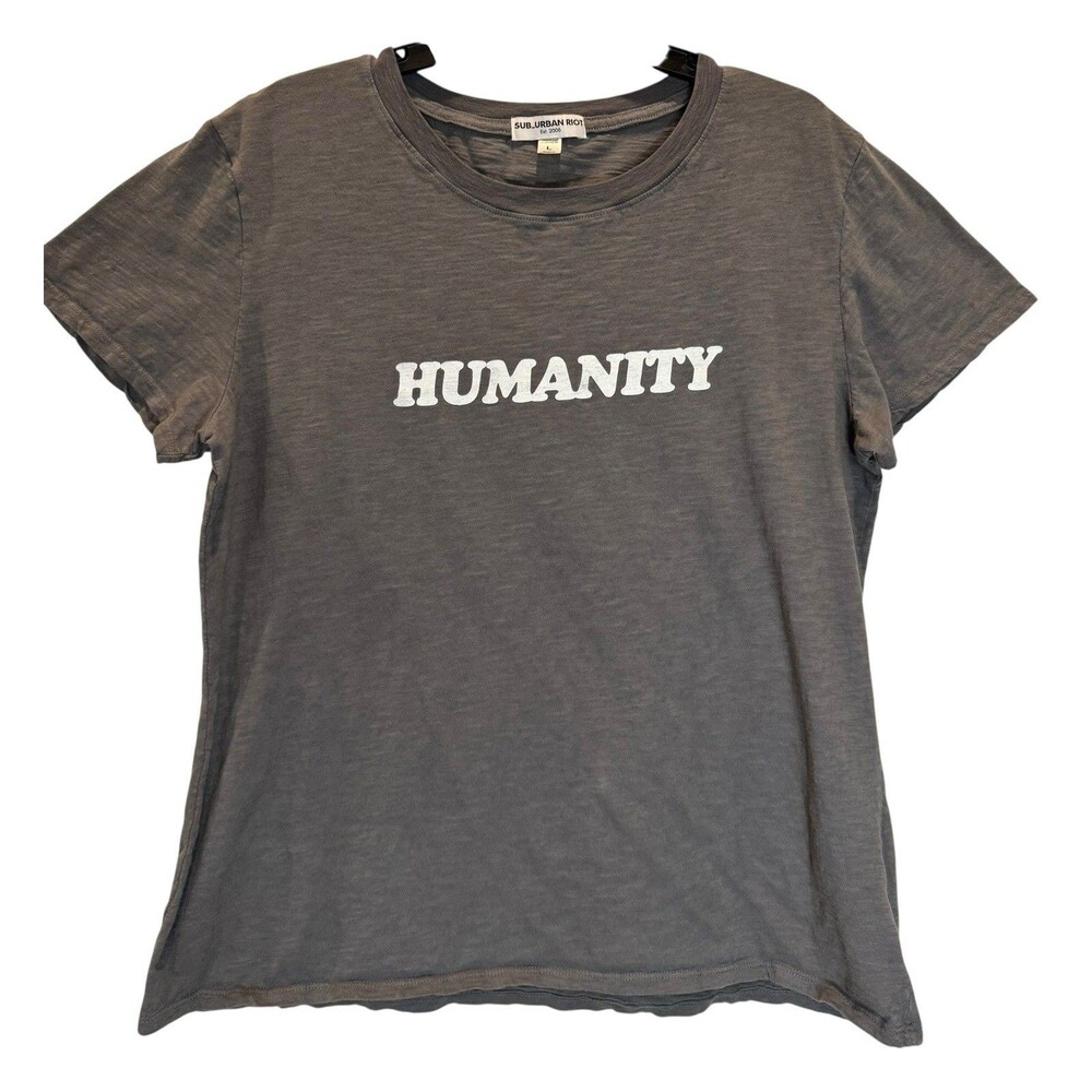 Sub Urban Riot Women’s Humanity Tee Gray Size L 100% Cotton T-Shirt Short Sleeve